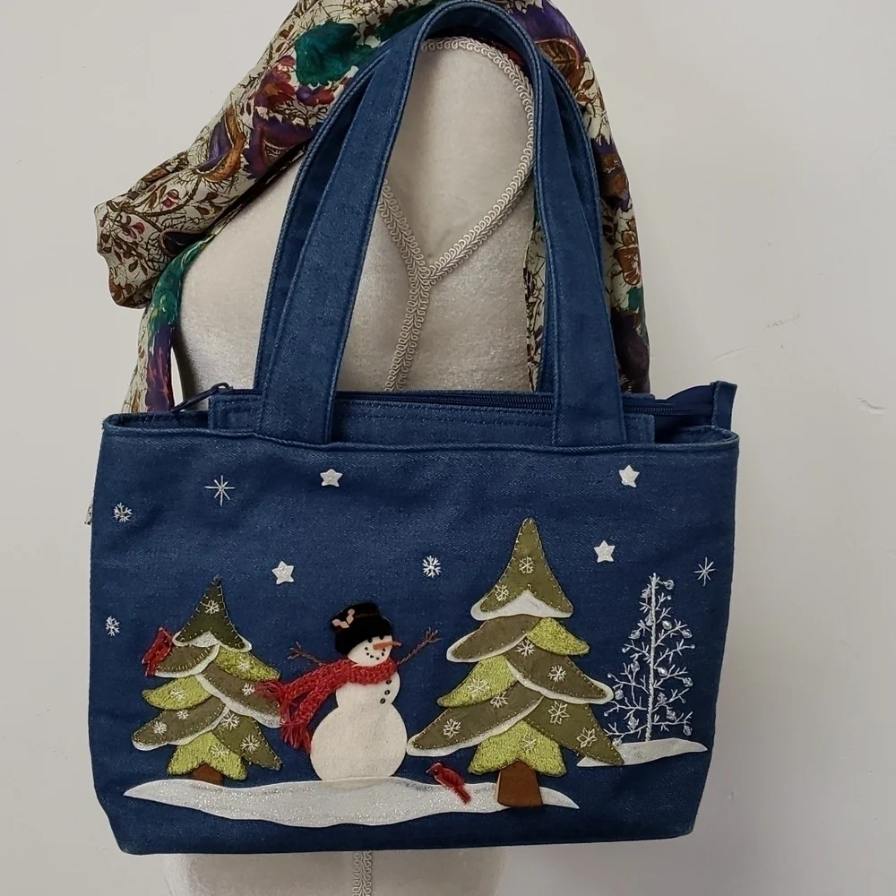 Cappelli Straworld Inc Bag 2008 Snowman Decor 100% Cotton Denim GUC - Picture 2 of 14